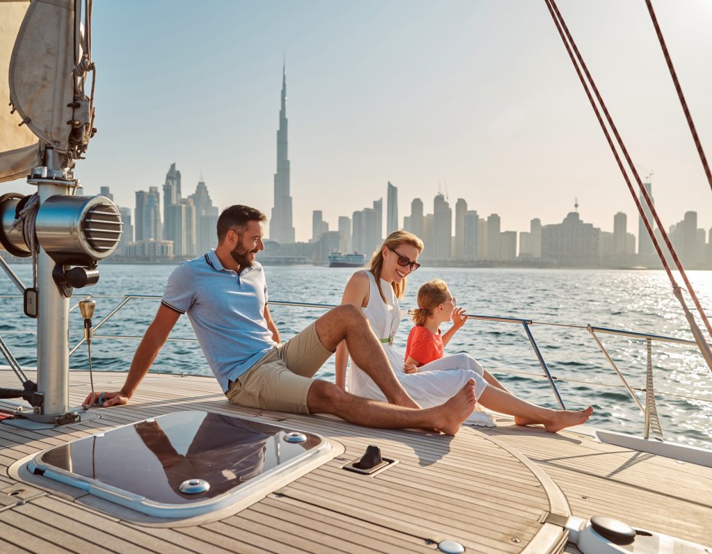 Family Yacht Cruise in Dubai Marina ,enjoying cruise with family