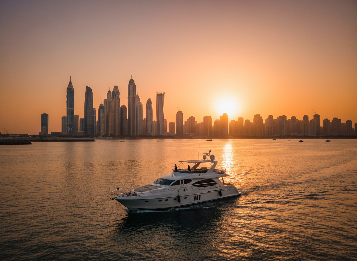 Sunset yacht cruise in dubai marina with Customers onboard